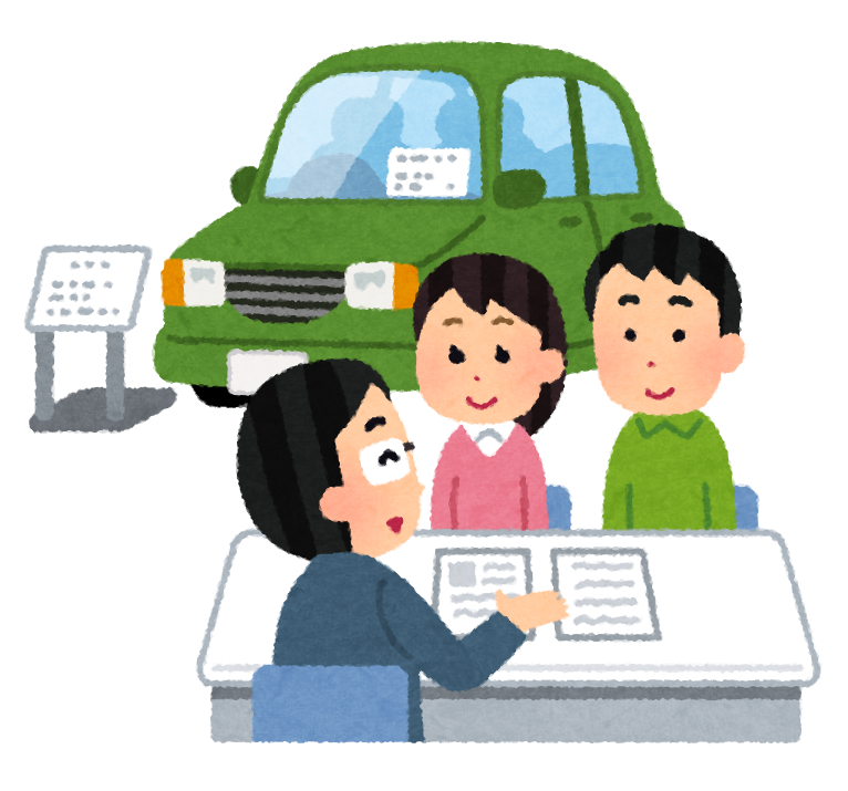在車前向一家人介紹車子的車仲